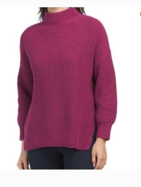 Ribbed Mock Neck Sweater - Raspberry Sz L